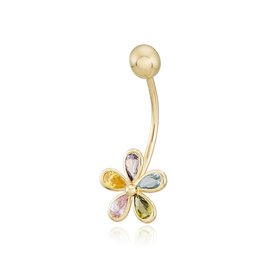 Piercing ombligo Flor con Circonitas de colores en Oro de 18 Ktes.