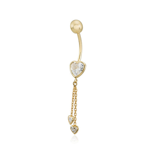Piercing del ombligo cadenitas con Corazones en Oro de 18 Ktes.
