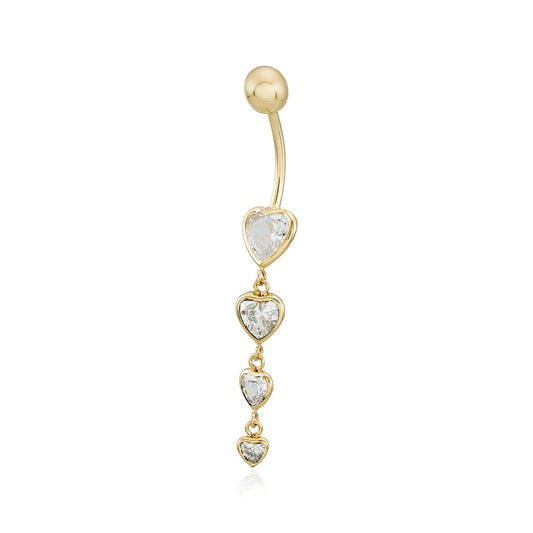 Piercing ombligo Corazones de Circonitas en Oro de 18 Ktes.