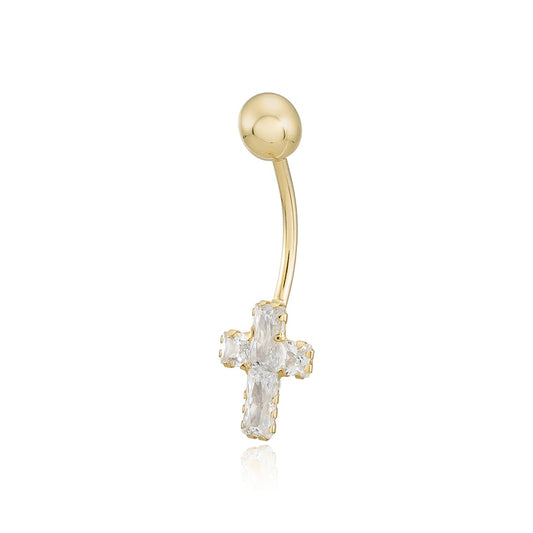 Piercing ombligo Cruz de Circonitas en Oro de 18 Ktes.