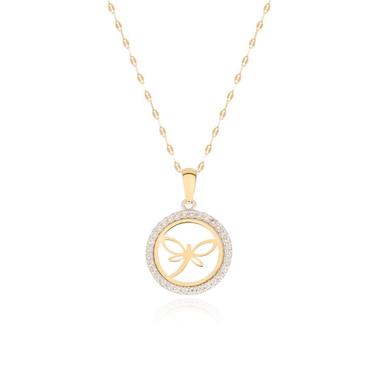 Colgante Libélula con Circonitas en Oro de 18 Ktes.