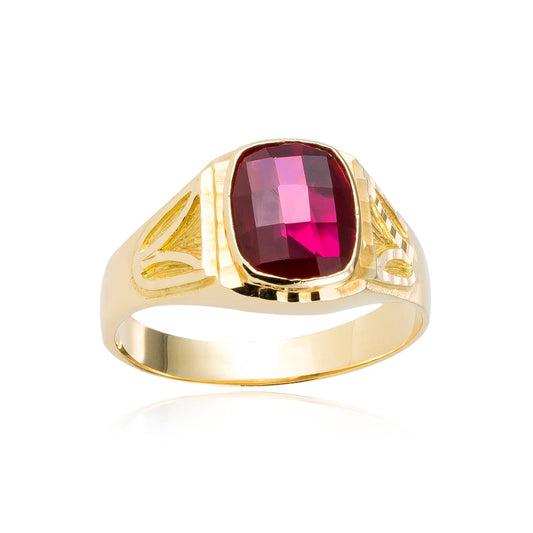 Sello de Caballero Piedra de color Rubí en Oro de 18 Ktes.