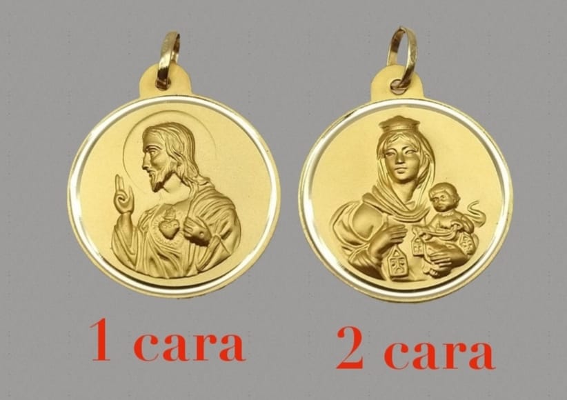 Medalla Escapulario (Sagrado Corazón de Jesús y Virgen del Carmen) en Oro de 18 Ktes.