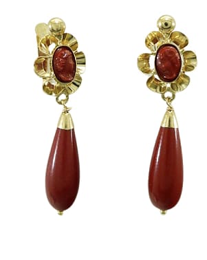 Pendientes Coral/Turquesa en Oro de 18 Ktes.