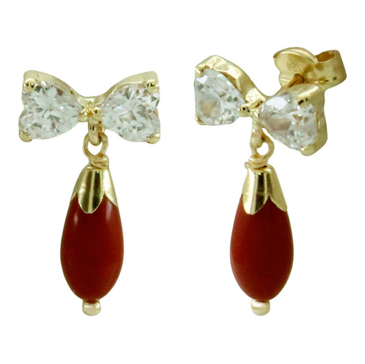 Pendientes Coral/Turquesa y Circonitas en Oro de 18 Ktes.