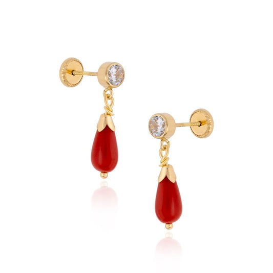 Pendientes Coral/Turquesa y Circonitas en Oro de 18 Ktes.