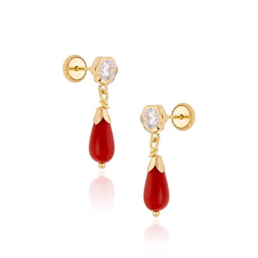 Pendientes Coral/Turquesa y Circonitas en Oro de 18 Ktes.
