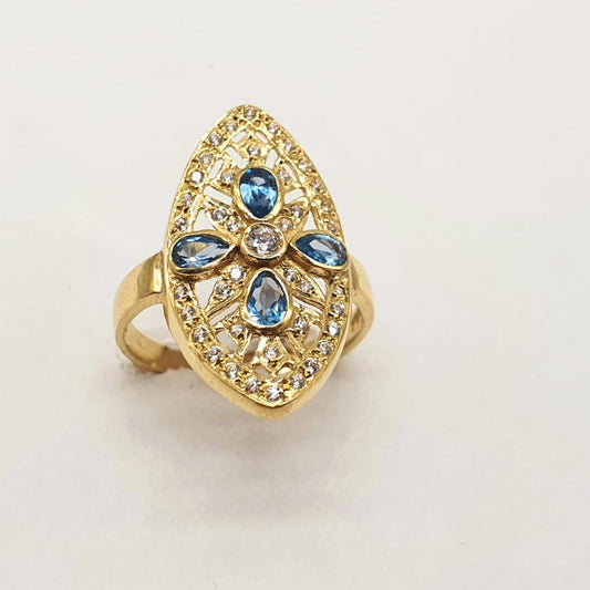 Anillo Lanzadera en Oro de 18 Ktes con Piedras de Colores y Circonitas
