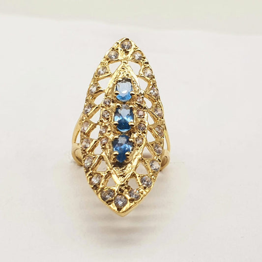 Anillo Lanzadera en Oro de 18 Ktes. con Piedras de Colores y Circonitas