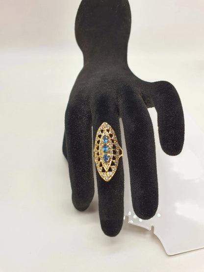 Anillo Lanzadera en Oro de 18 Ktes. con Piedras de Colores y Circonitas