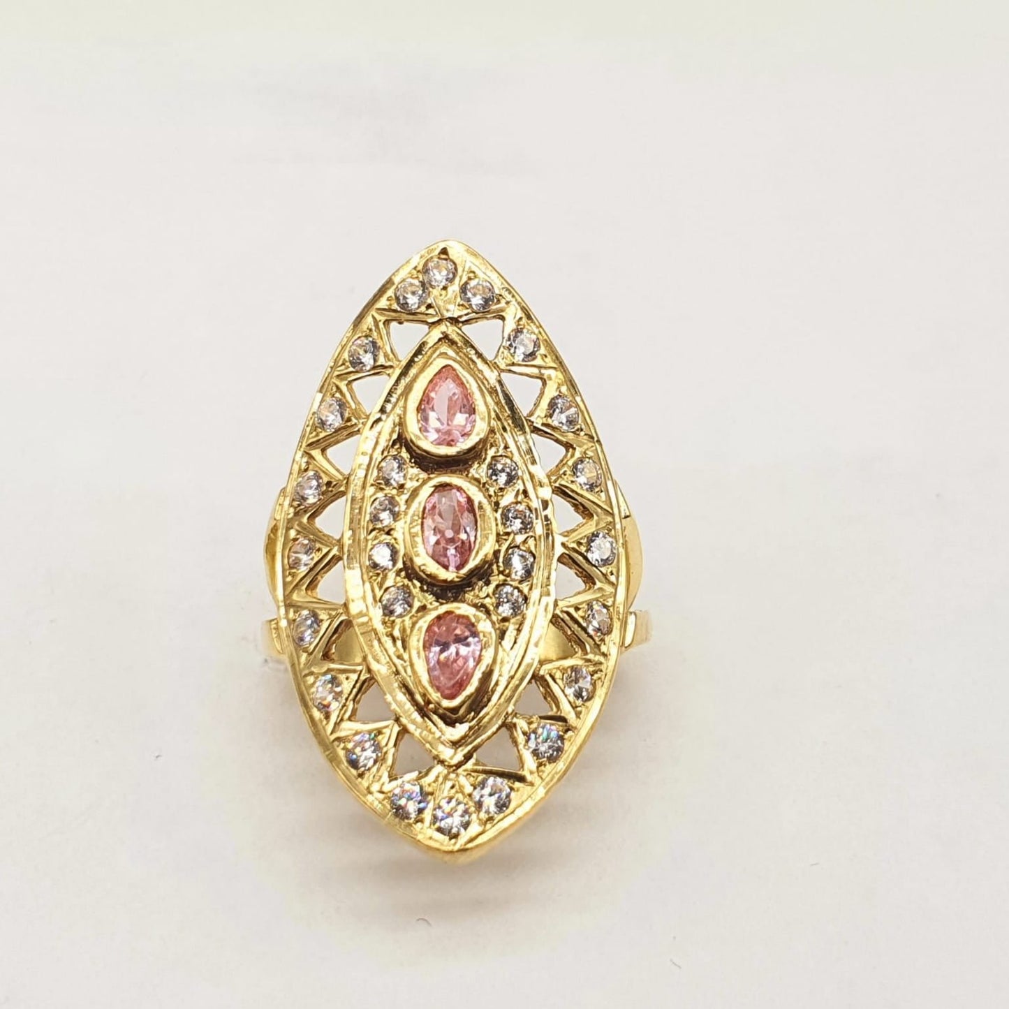Anillo Lanzadera en Oro de 18 Ktes. con Piedras de Colores y Circonitas