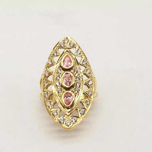 Anillo Lanzadera en Oro de 18 Ktes. con Piedras de Colores y Circonitas
