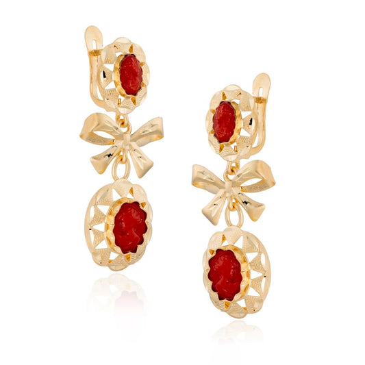 Pendientes Cubana Lazo Coral Oro