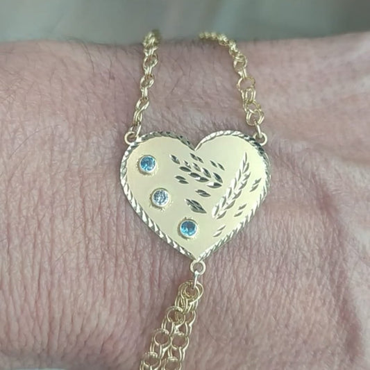 Pulsera Dedo/Manita Corazón Niña en Oro 18 Ktes.