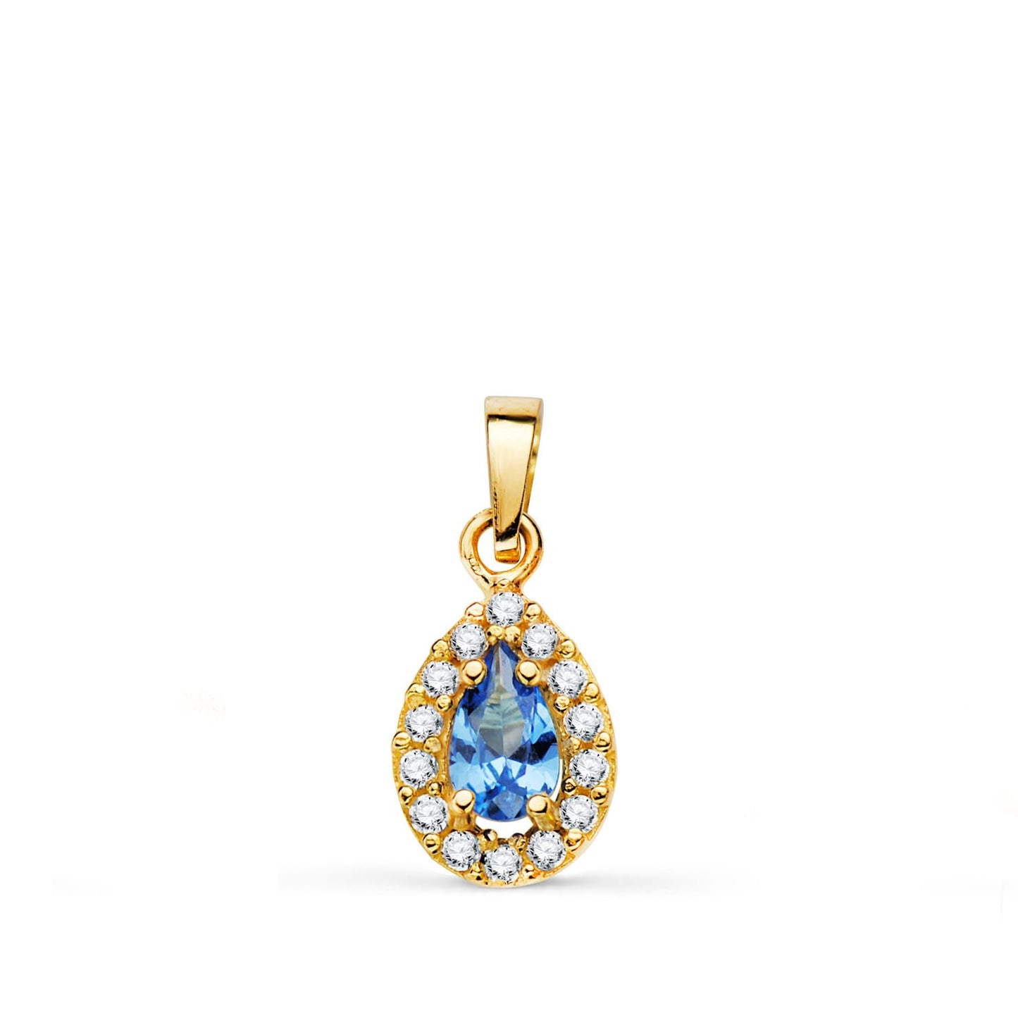 Colgante Piedra Gota Azul y Circonitas en Oro de 18 Ktes.