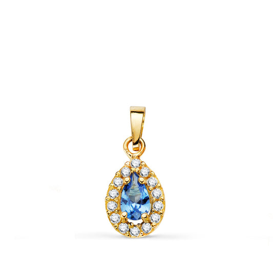 Colgante Piedra Gota Azul y Circonitas en Oro de 18 Ktes.