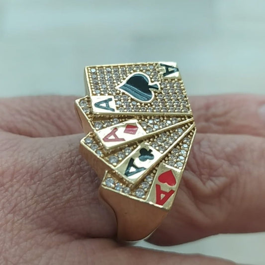 Anillo de Baraja de Cartas para Caballero en Oro de 18 Ktes