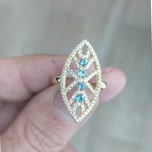 Anillo Lanzadera con Piedras de Colores y Circonitas en Oro de 18 Ktes.