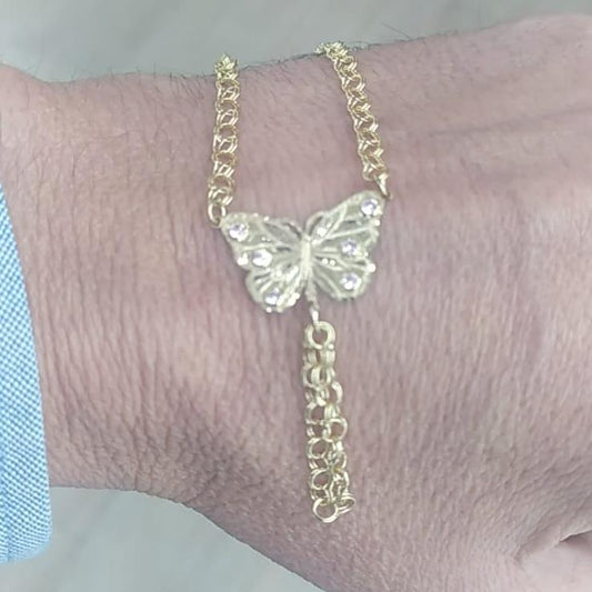 Pulsera Dedo/Manita Mariposa Bebé en Oro 18 Ktes.