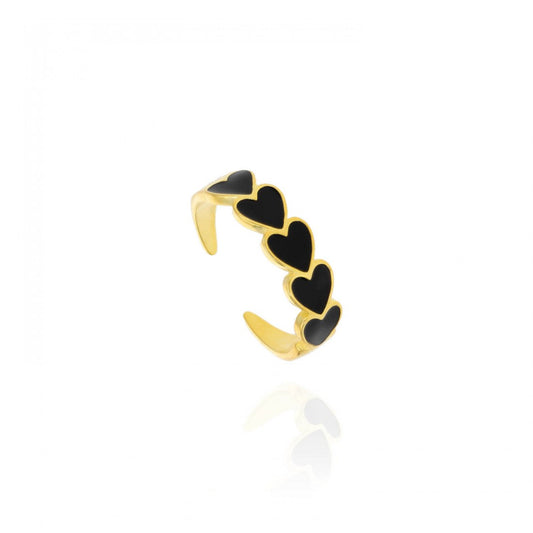 Anillo Dorado Corazones Esmalte Negro/Morado/Rojo/Azul/Rosa