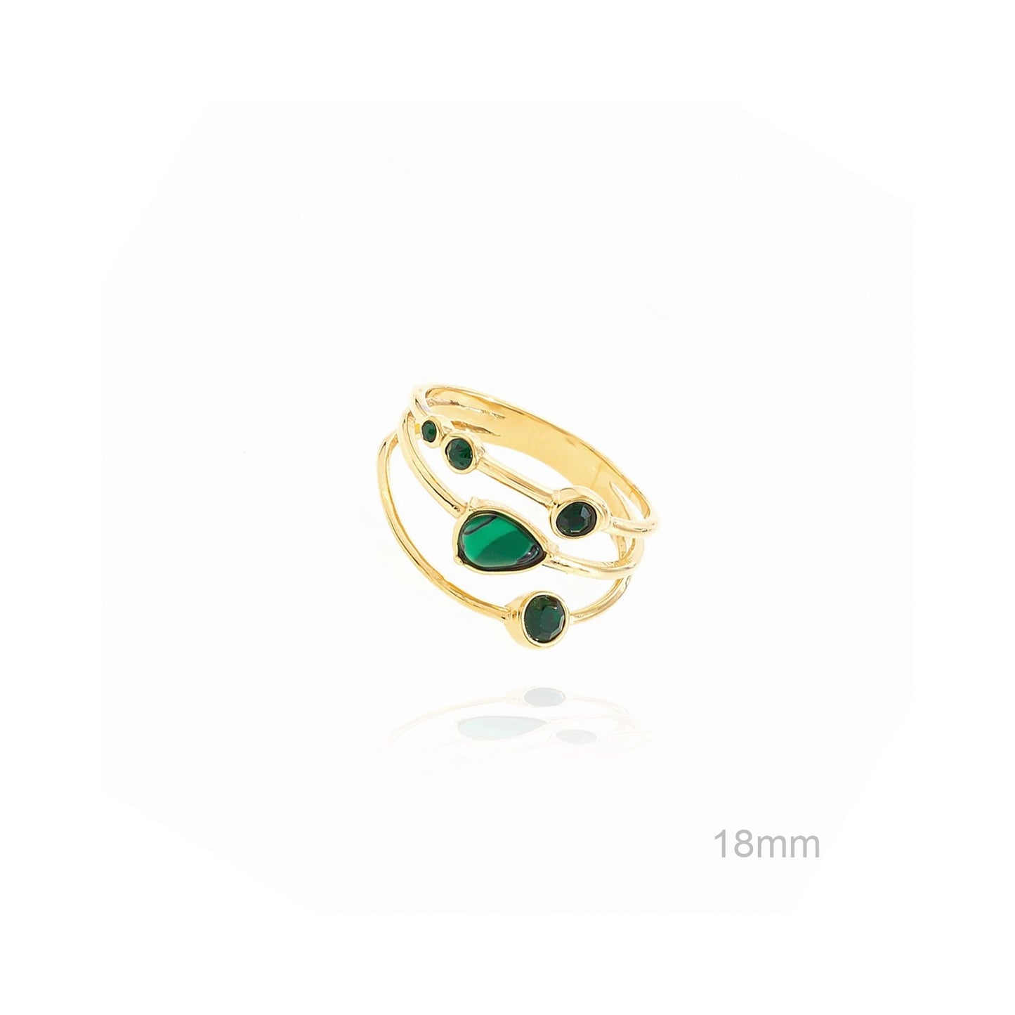 Anillo Verde Piedras Triple ACERO