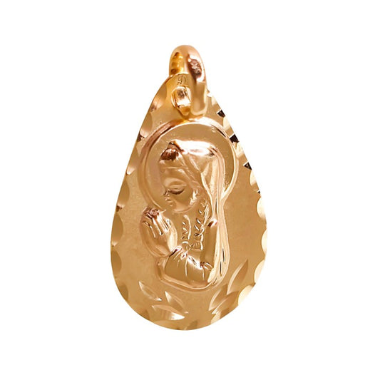 Colgante Medalla Lagrima Virgen Niña en Plata de Ley Chapado
