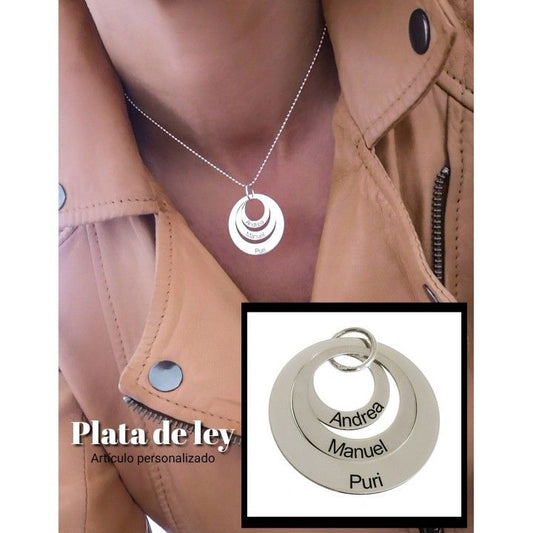 Colgante Personalizado Tres Aros con Nombres en Plata de Ley
