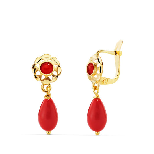 Pendientes Cubanitas Coral/Turquesa/Blanco en Oro 18 Ktes.