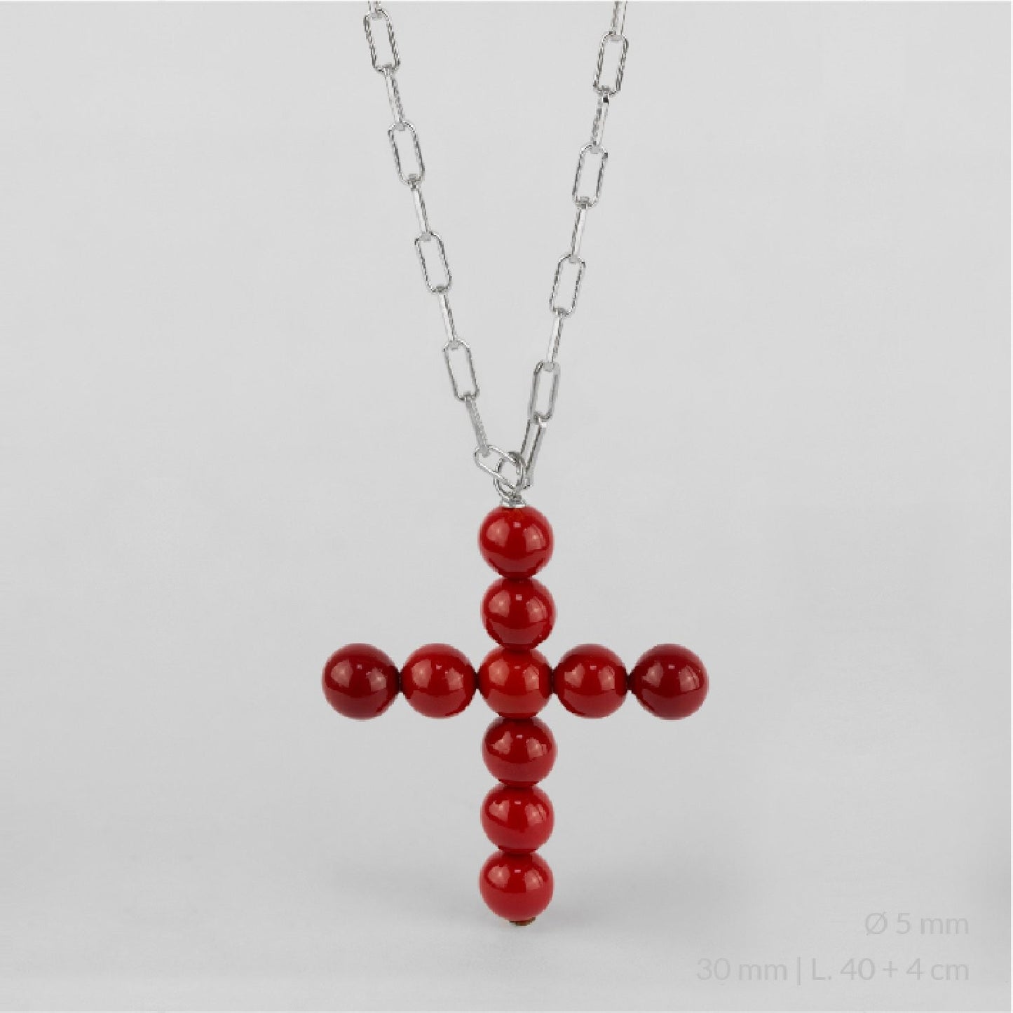 Gargantilla de Plata de Ley con cruz de perlas de color coral