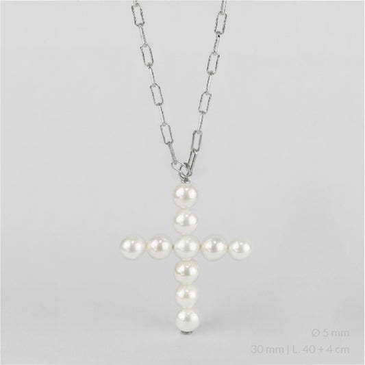 Gargantilla de Plata de Ley con cruz de perlas.