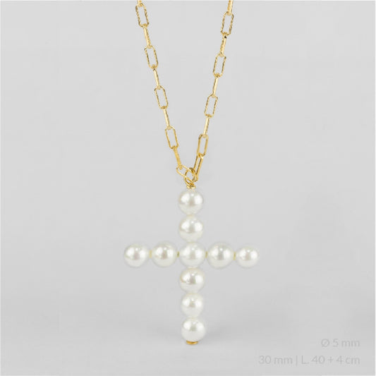Gargantilla de Plata de Ley chapada en oro con cruz de perlas