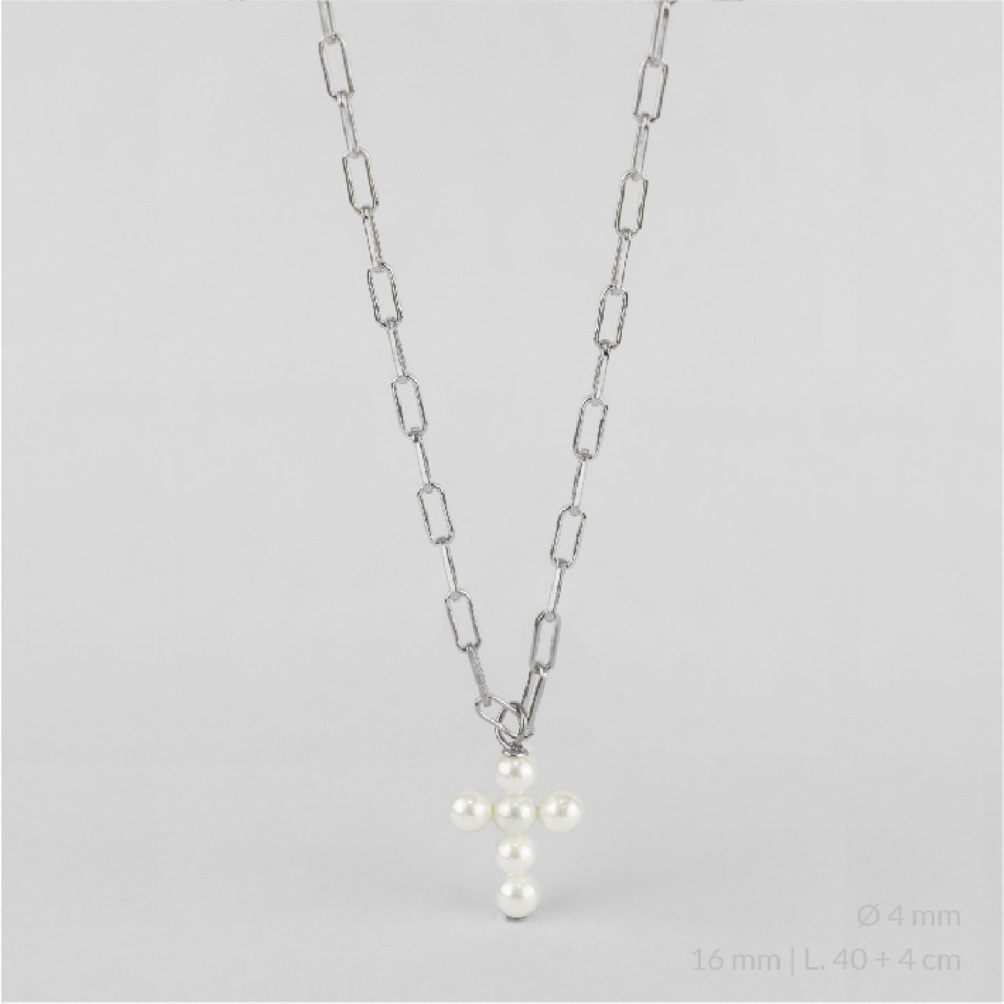 Gargantilla de Plata de Ley con cruz de perlas