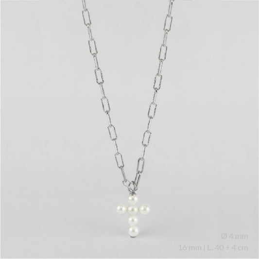 Gargantilla de Plata de Ley con cruz de perlas