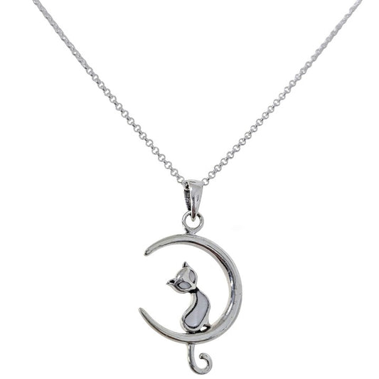 Gargantilla Luna Gato en Plata de Ley