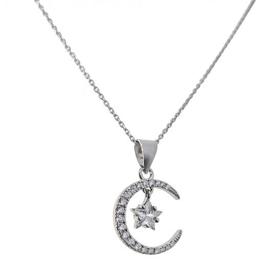 Gargantilla Luna Circonita Estrella en Plata de Ley