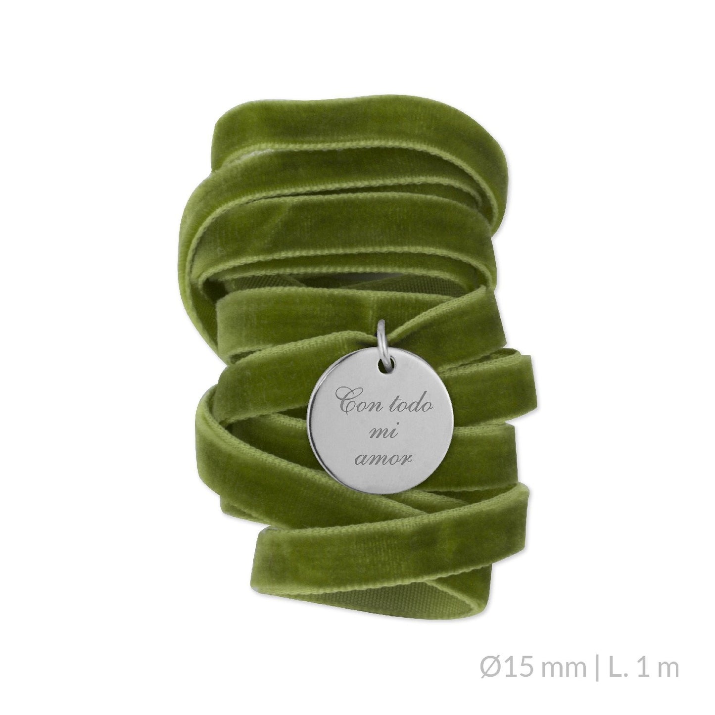 Medalla Ramo de Novia Plata/Chapado en Oro Terciopelo Verde Oliva | Ø 12 mm Ø15 mm Ø18 mm
