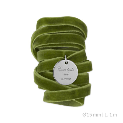 Medalla Ramo de Novia Plata/Chapado en Oro Terciopelo Verde Oliva | Ø 12 mm Ø15 mm Ø18 mm