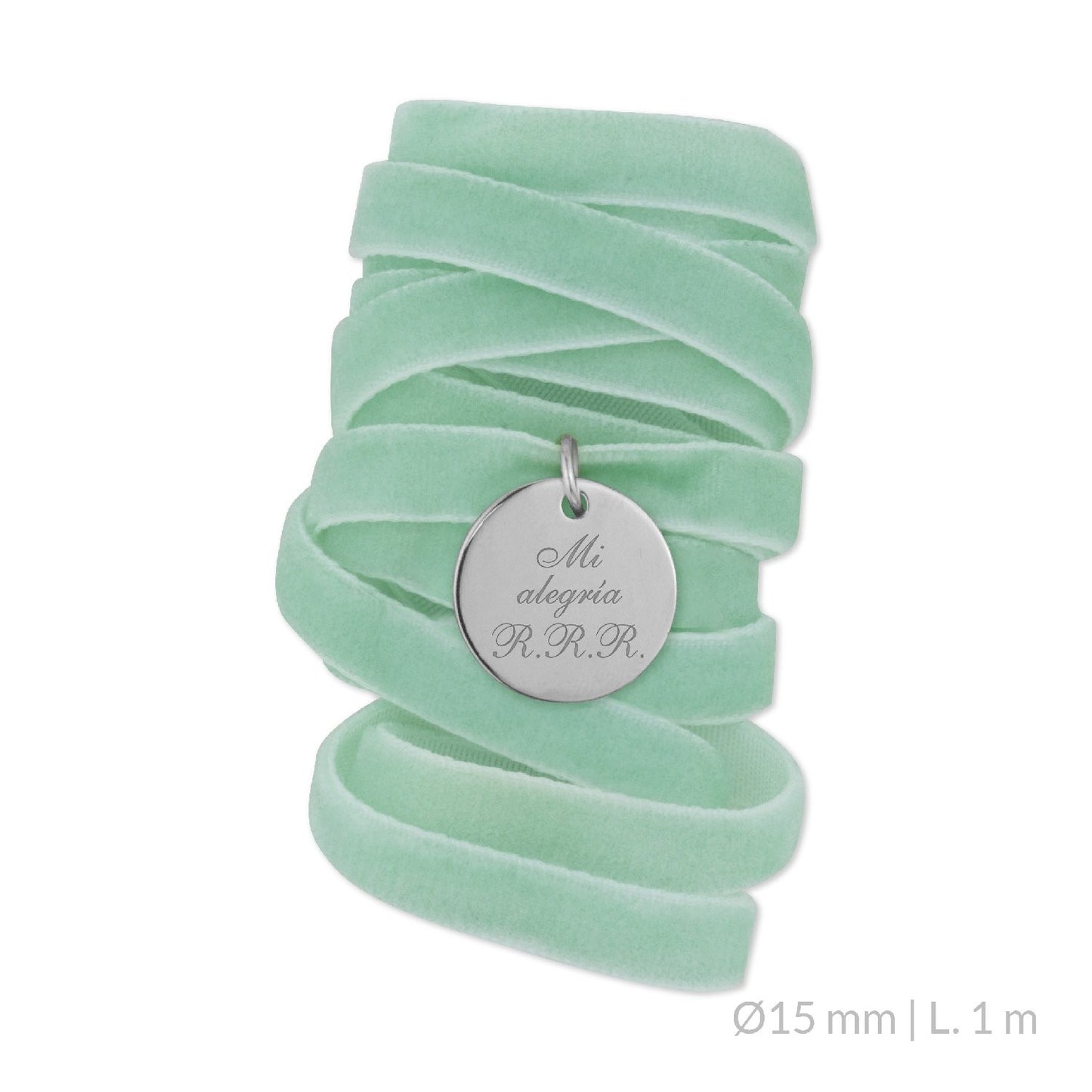 Medalla Ramo de Novia Plata/Chapado en Oro Terciopelo Verde Agua | Ø 12 mm/Ø15 mm/Ø18 mm