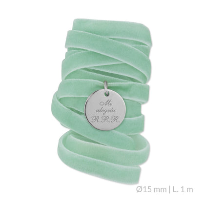 Medalla Ramo de Novia Plata/Chapado en Oro Terciopelo Verde Agua | Ø 12 mm/Ø15 mm/Ø18 mm