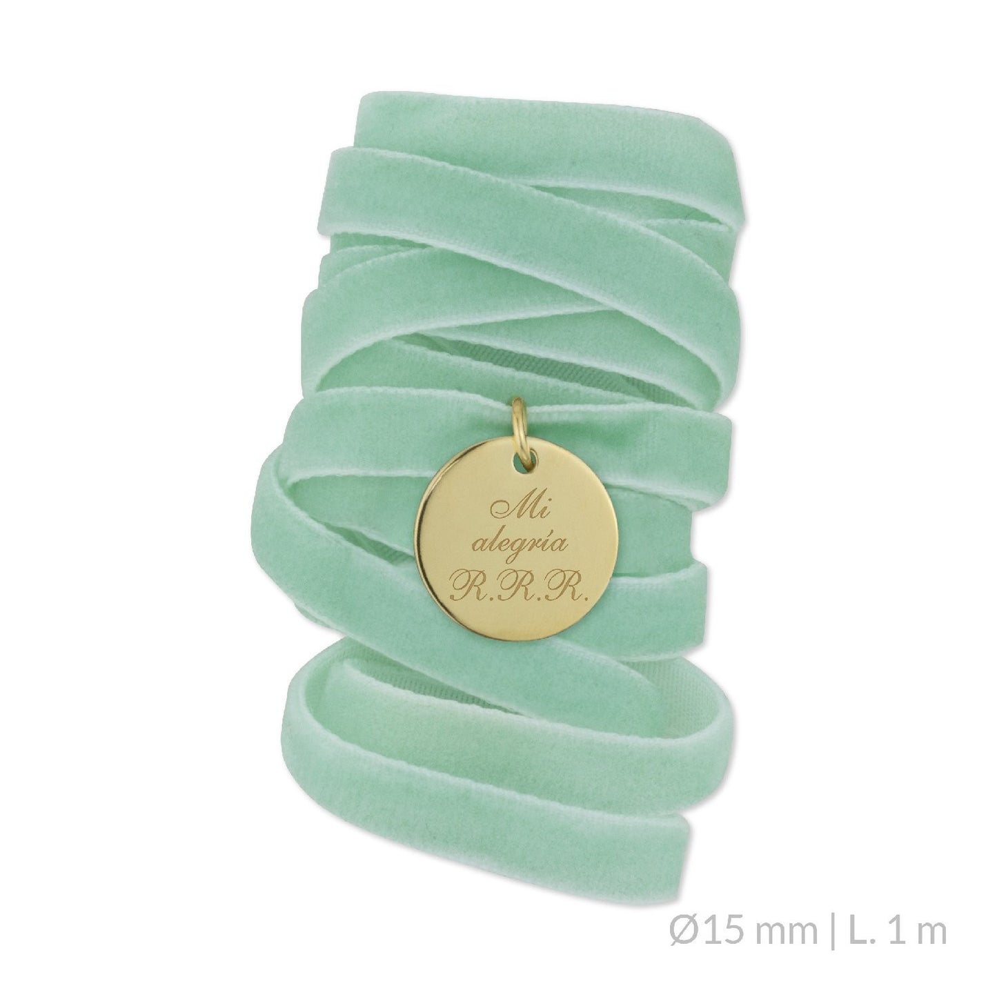 Medalla Ramo de Novia Plata/Chapado en Oro Terciopelo Verde Agua | Ø 12 mm/Ø15 mm/Ø18 mm