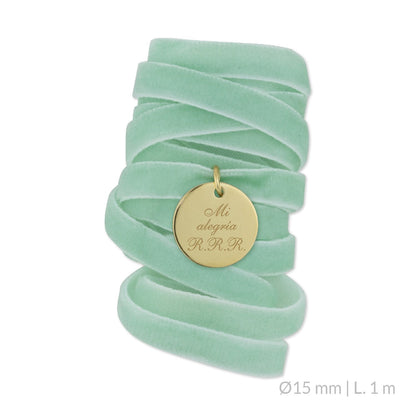 Medalla Ramo de Novia Plata/Chapado en Oro Terciopelo Verde Agua | Ø 12 mm/Ø15 mm/Ø18 mm