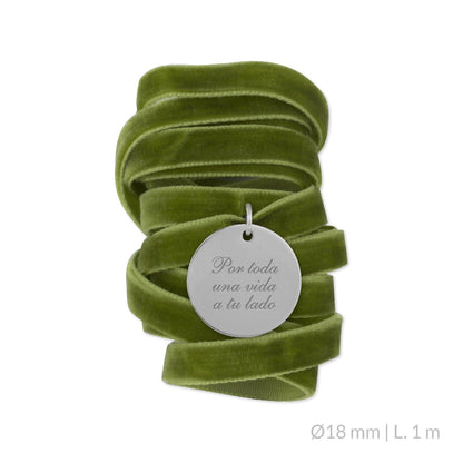 Medalla Ramo de Novia Plata/Chapado en Oro Terciopelo Verde Oliva | Ø 12 mm Ø15 mm Ø18 mm