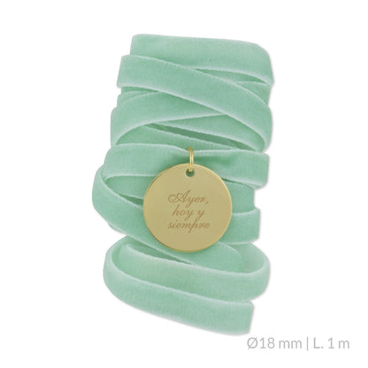 Medalla Ramo de Novia Plata/Chapado en Oro Terciopelo Verde Agua | Ø 12 mm/Ø15 mm/Ø18 mm