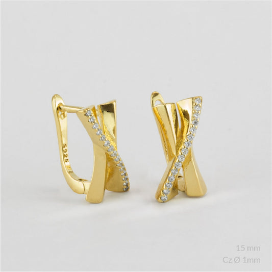 Pendientes de Plata de Ley chapados en oro con circonitas blancas