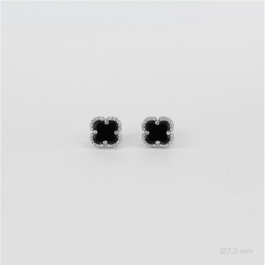 Pendientes de Plata de Ley con flor en ónix negro