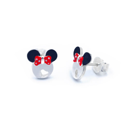 Pendientes Esmalte Rosca Minnie en Plata de Ley