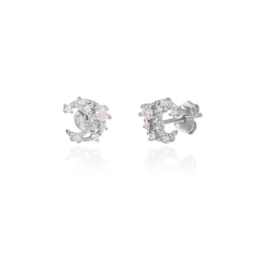 Pendientes Luna circonita presión en Plata de Ley