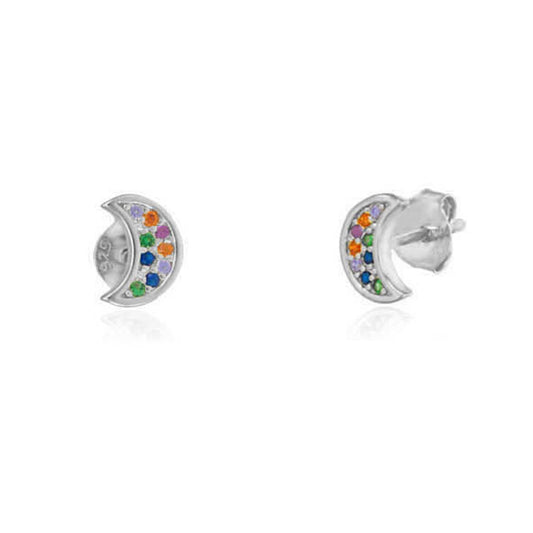 Pendientes Luna Presión en Plata de Ley
