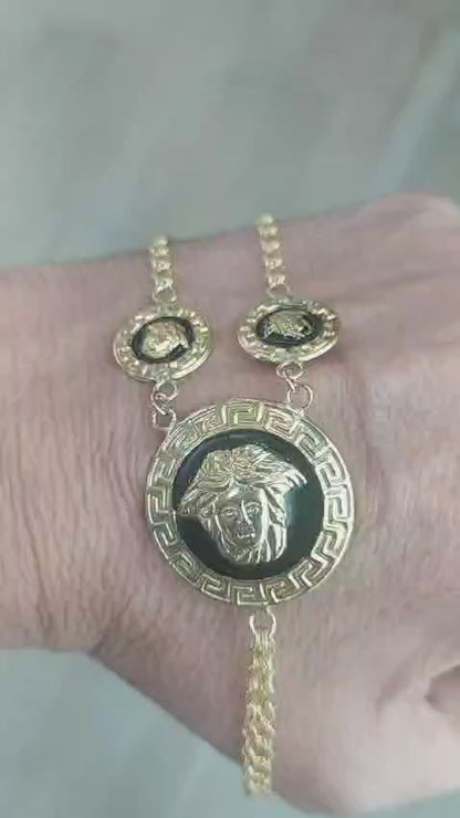 Pulsera Dedo/Manita Mujer tipo Versace 3 Medallas en Oro 18 Ktes.