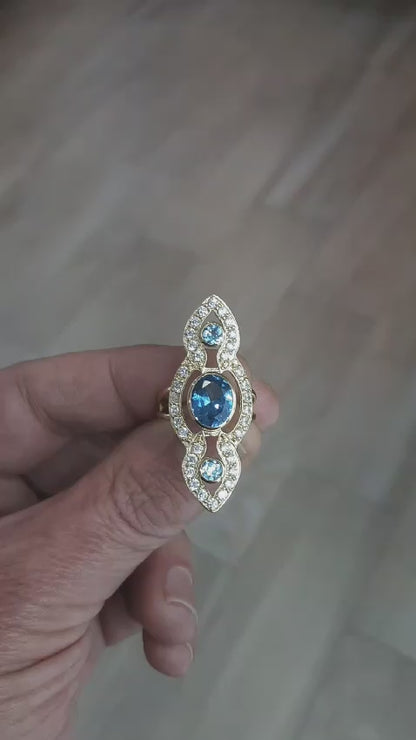 Anillo Lanzadera con Piedra Aguamarina en Oro 18 Ktes.
